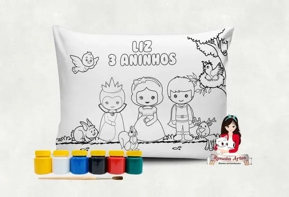 Almofada com Tinta para Colorir Branca de Neve Cute