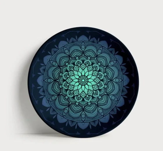 Prato Decorativo Mandala Mística Gradiente Azul 21cm Porcela