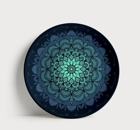 Prato Decorativo Mandala Mística Gradiente Azul 21cm Porcela