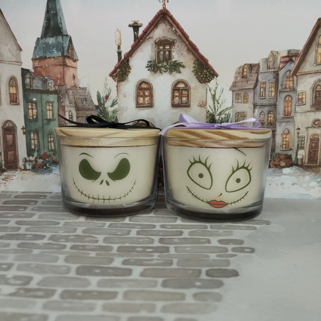 Vela Aromática no Copo Personalizada Halloween Jack e Sally  - O Estranho Mundo de Jack - Trabalhamos com outros temas