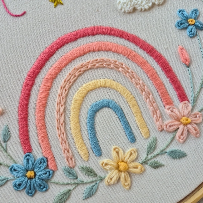 Porta Maternidade Arco-Íris com Nome | Bordado à Mão Personalizado