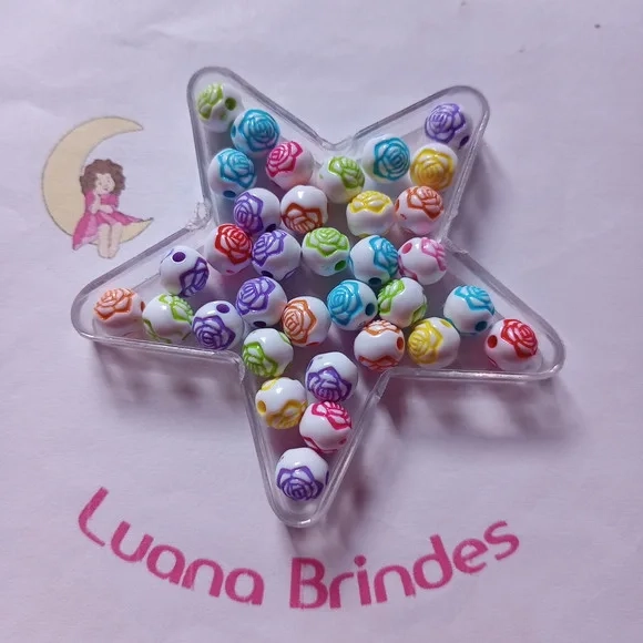 Bolinha Branca com Flor Colorida 8mm Pct 100 Unidades