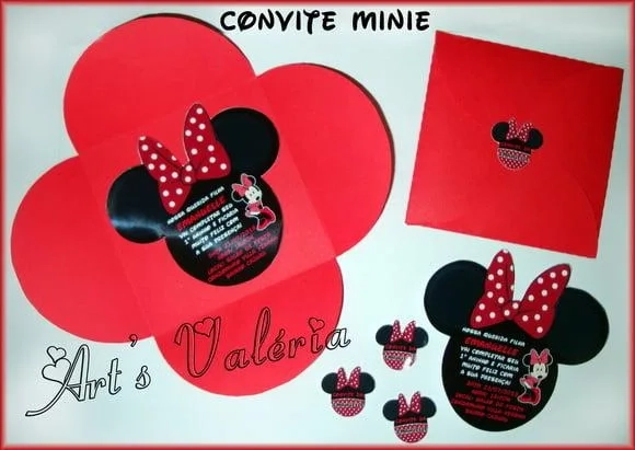 Convite Minie c/ Envelope Flor - 10x10cm