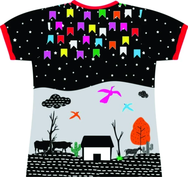 Blusa Adulto Fantasia Feminina Festa Junina Cordel - Blusa São João Dança e Fogueira Preta