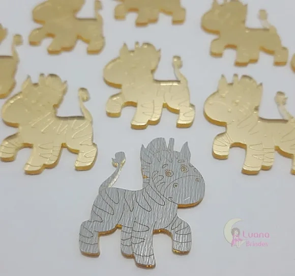 Aplique Zebra Acrílico Espelhado Dourado -pct c/7 unid