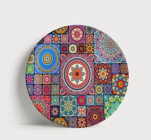 Prato Decorativo Mosaico de Mandalas Patchwork Porcelana