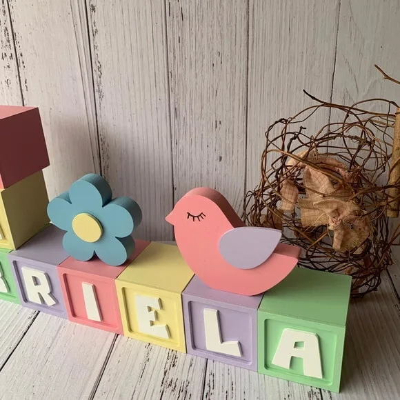 Decoração Bebê - Cubos 6x6cm Candy Ts + Passarinho + Flor