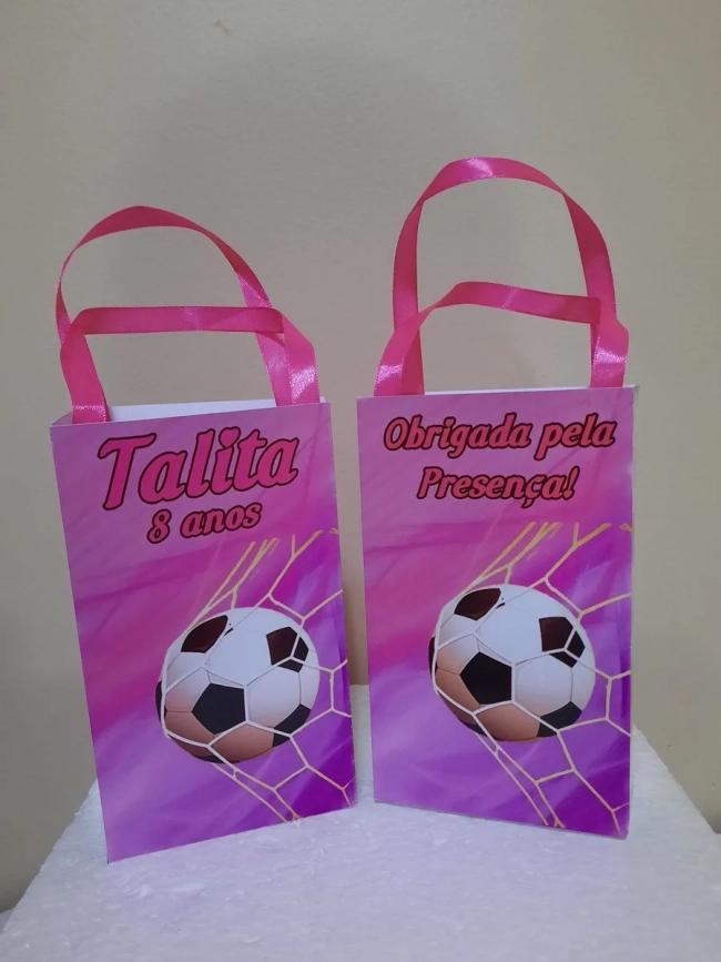Sacolinhas Personalizadas Futebol Rosa para Lembrancinhas