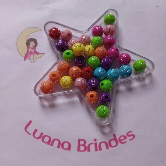 Bolinha Colorida com Cruz Prata 8mm Pct 100 Unidades