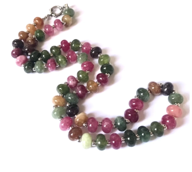 Choker Colar de Jade colorida em rondell liso e Aço Inox