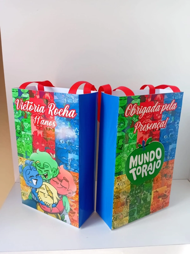 Sacolinhas Personalizadas Mundo Torajo para Lembrancinhas