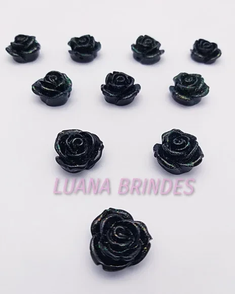 Flor Acrilica Preta c/ Glitter-18mm-pct c/ 20 Undades