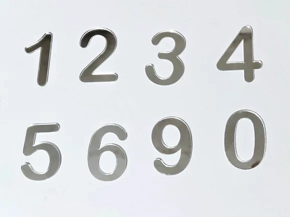 Aplique Numeros Acrilico Espelhado Prata 3,5cm - 10 Unidades