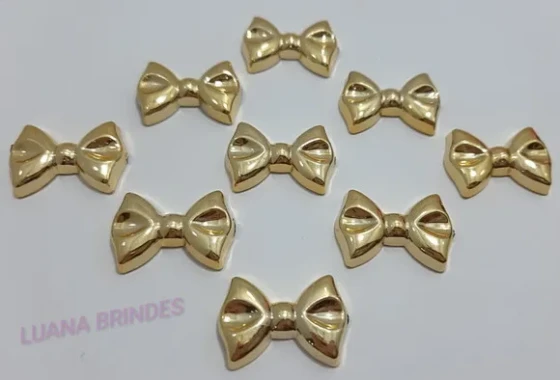 Aplique Laço De Abs Dourado - Pct Com 12 Unidades