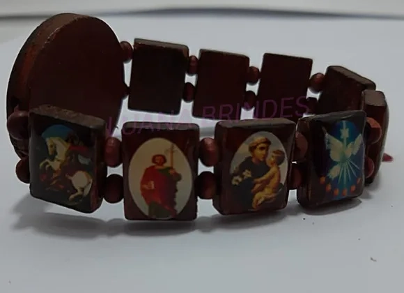 Pulseira dos Santos de madeira c/elástico - 1 unidade