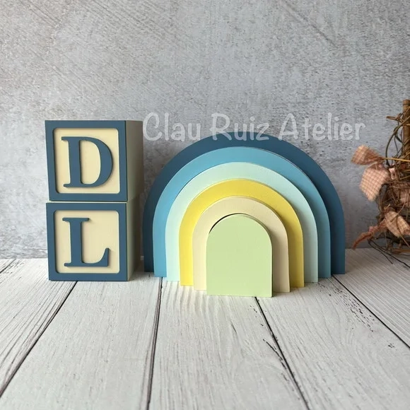 Cubos + Arco Íris de Mesa Escandinavo - Decoração Bebê