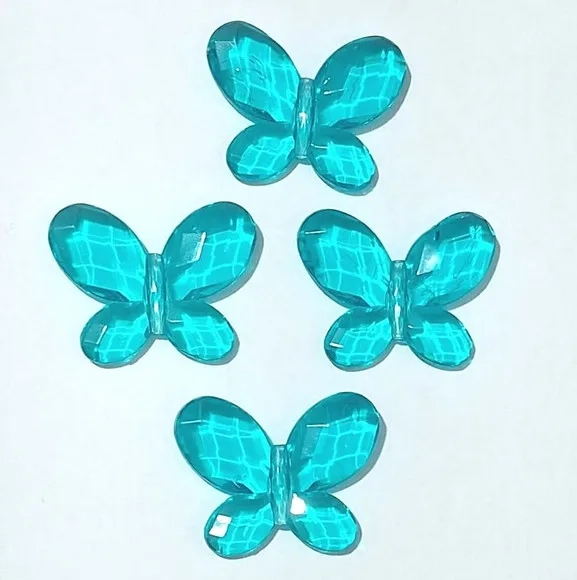 Borboleta Facetada Azul Turquesa Furo Passante 4,3cm 10 Peça