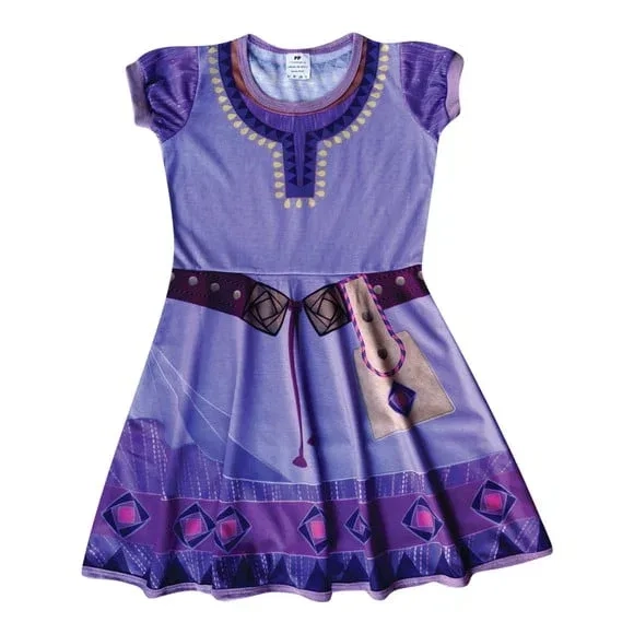 Vestido infantil Fantasia Garota dos Desejos Roxo com Detalhes Geométricos