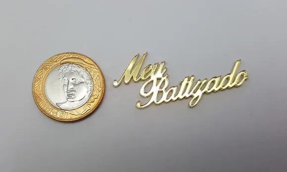 Plaquinha de meu Batizado em Acrílico Espelhado Dourado