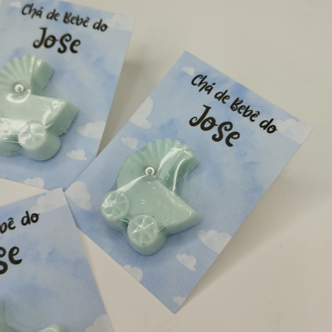 30 uni Lembrancinhas Mini Sabonete Carrinho de Bebê Azul Perfumado no Cartão Aniversário, Chá de Bebê, Batizado e etc.