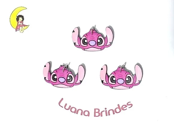 Pingente Stitch e Angel Emborrachado Pacote com 6 Unidades
