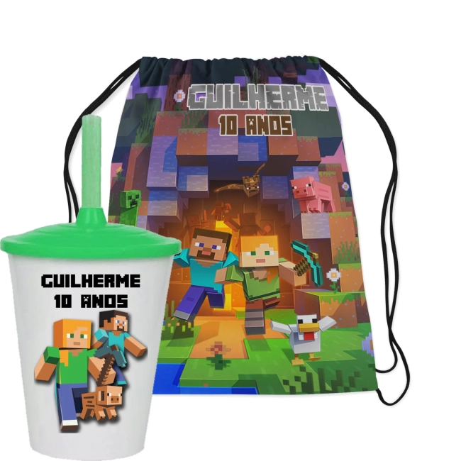 Kit Mochila e Copo Twister personalizado do Minecraft