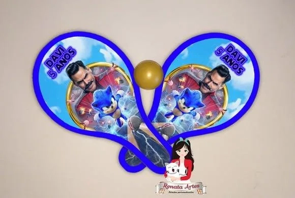 Raquetes de Ping Pong Personalizadas Tema Sonic Filme 2020