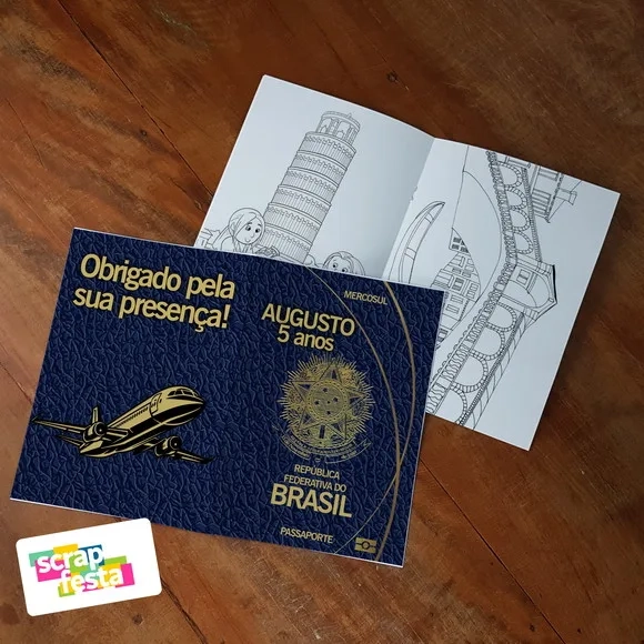 Revista Colorir+embalagem+lápis de Cor Viagem Passaporte