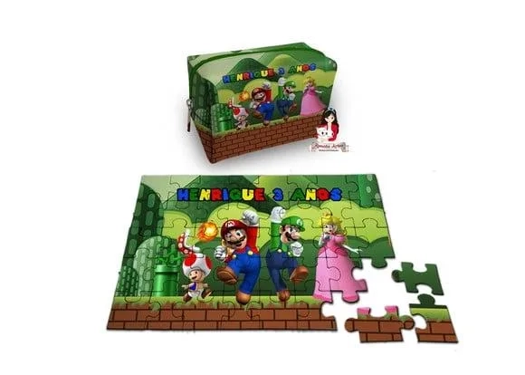 Necessaire Box com Quebra Cabeças Super Mario