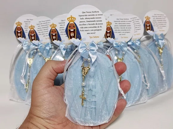 Lembrancinha 80 Anos: Sabonete Nossa Senhora com Mini Terço