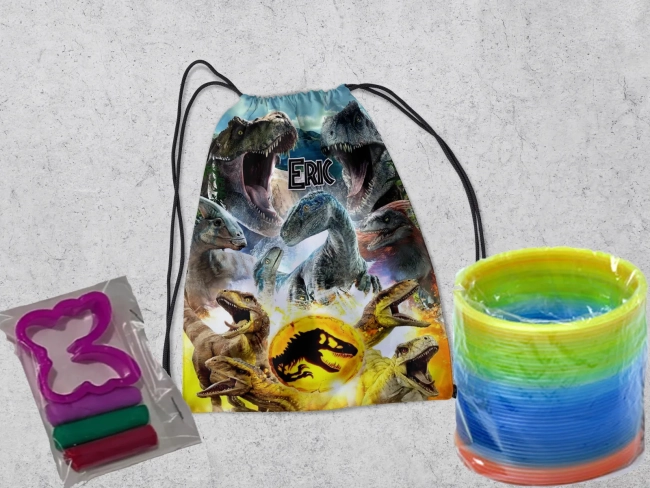 Kit Mochilinha + Mini Massinha de modelar e Mola Maluca Dinossuaros