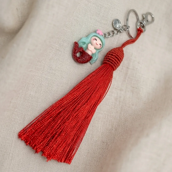 Chaveiro Sereia com Tassel Tulipa e Berloque (Cores Diversas)