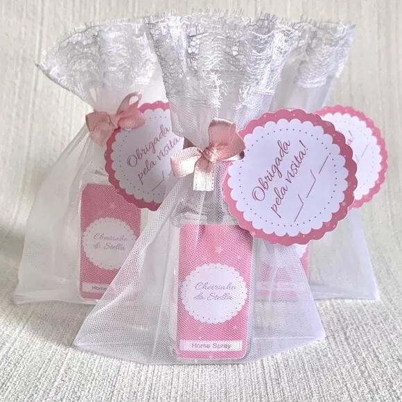Lembrancinha Maternidade Home Spray Floral Rosa Organza