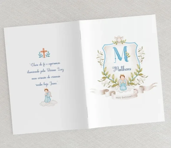 Lembrança Batizado Personalizada Com Orações- Brasão Menino
