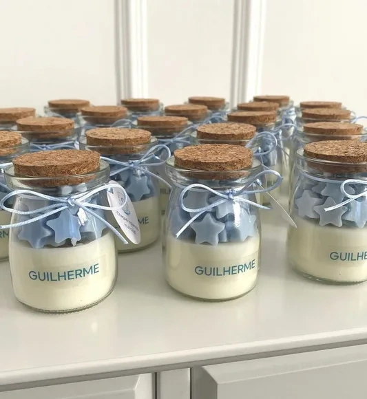 Velas com Tampa de Rolha com Mensagem no Vidro