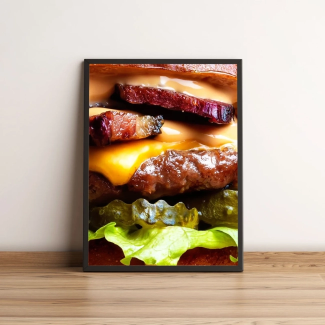 Quadro Decorativo Hambúrguer com Queijo, Bacon e Alface 2149