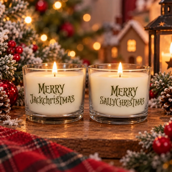 2 Vela Aromática no Copo Personalizada Natal Jack e Sally - O Estranho Mundo de Jack - Trabalhamos com outros temas
