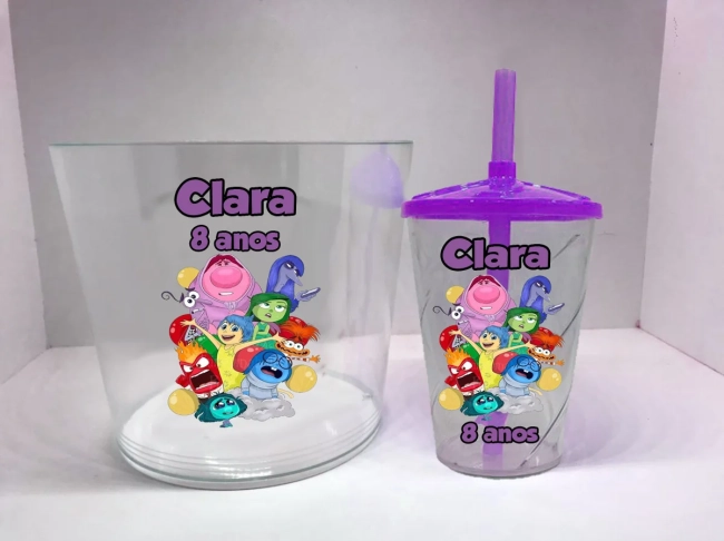Kit Balde de Pipoca acrilico + Copo twister Personalizado Divertidamente