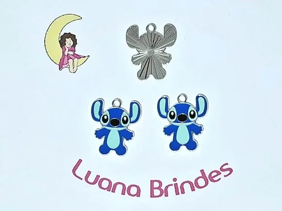 Pingente Stitch e Angel Metal Pacotes com 6 Unidades