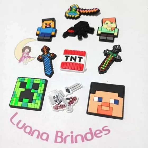 Aplique Minecraft Emborrachado 2,6cm Pacote com 10 Unidades