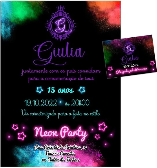 CONVITE DIGITAL C/TAG 15 anos Neon Party