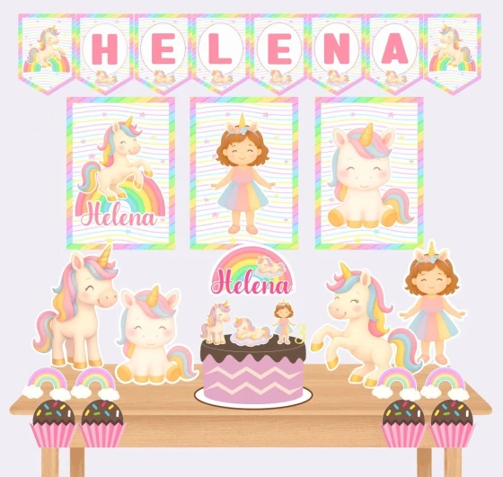 Kit Festa Só Um Bolinho UNICORNIO - Decoração de Festa