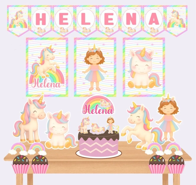 Kit Festa Só Um Bolinho UNICORNIO - Decoração de Festa