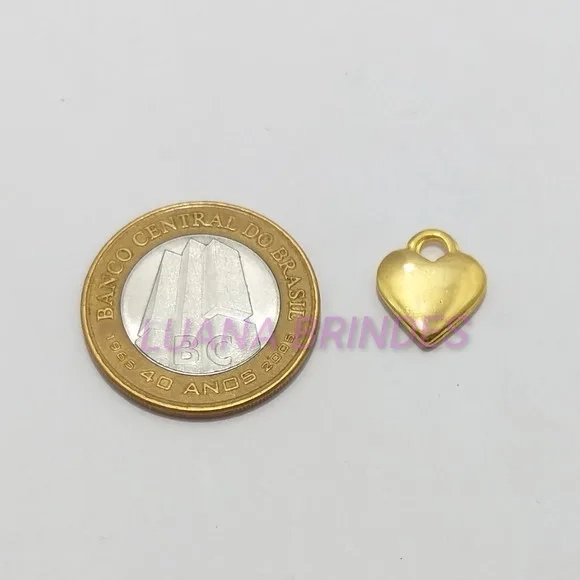 Pingente Coração Achatadinho de Metal Dourado -pct c/15 unid