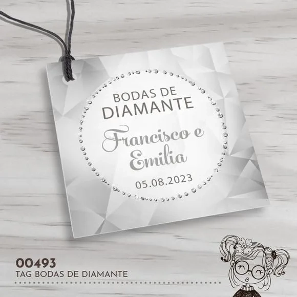 Tag Quadrada Bodas de Diamante - 00493