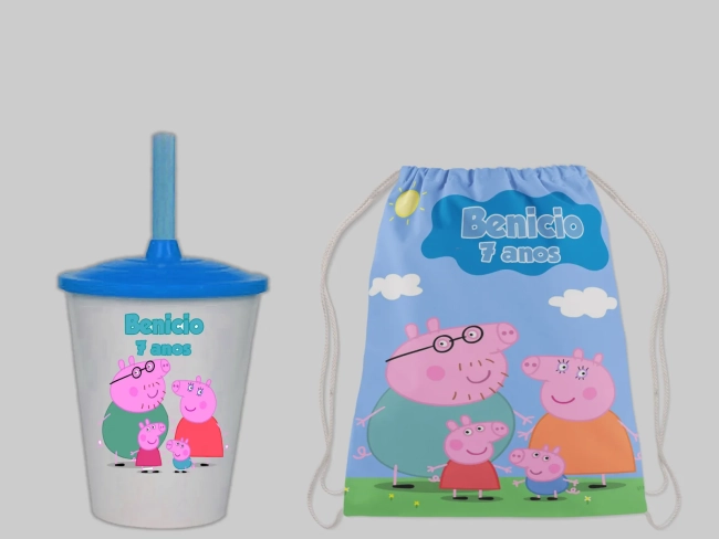 Kit Mochila e Copo Twister personalizado Porquinha Rosa -Pig