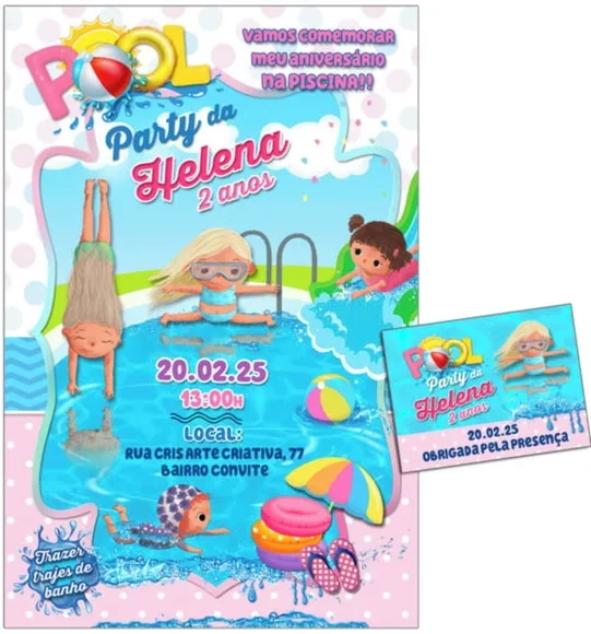 Convite Digital C/tag Pool Party Menina 6