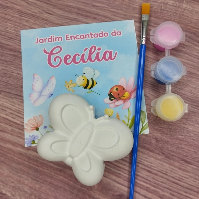 12 Unidades Jardim Encantado Pintura em Gesso (Gesso Cru + 3 Cores de Guaches e Pincel)