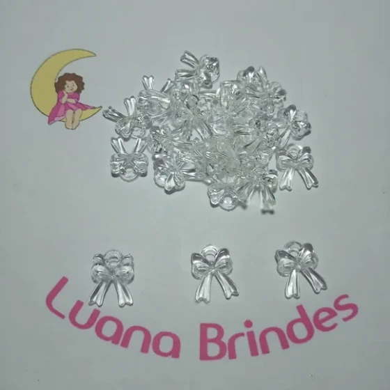 Pingente Lacinho Acrilico Transparente 1,8cm Pct 100 Unidade