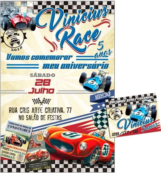CONVITE DIGITAL C/TAG Carro Vintage Infantil Race